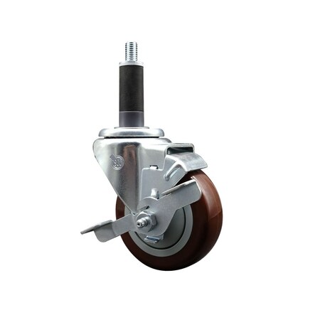Service Caster 3.5'' Maroon Poly Swivel 1'' Expanding Stem Caster with Brake SCC-EX20S3514-PPUB-MRN-TLB-1